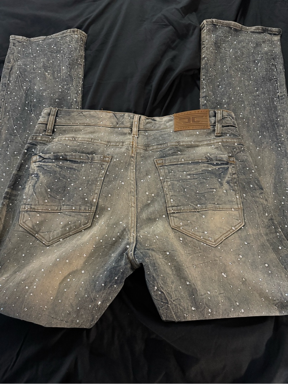 Jordan Craig- Speckled Wash Denim Jeans with Leather Patch